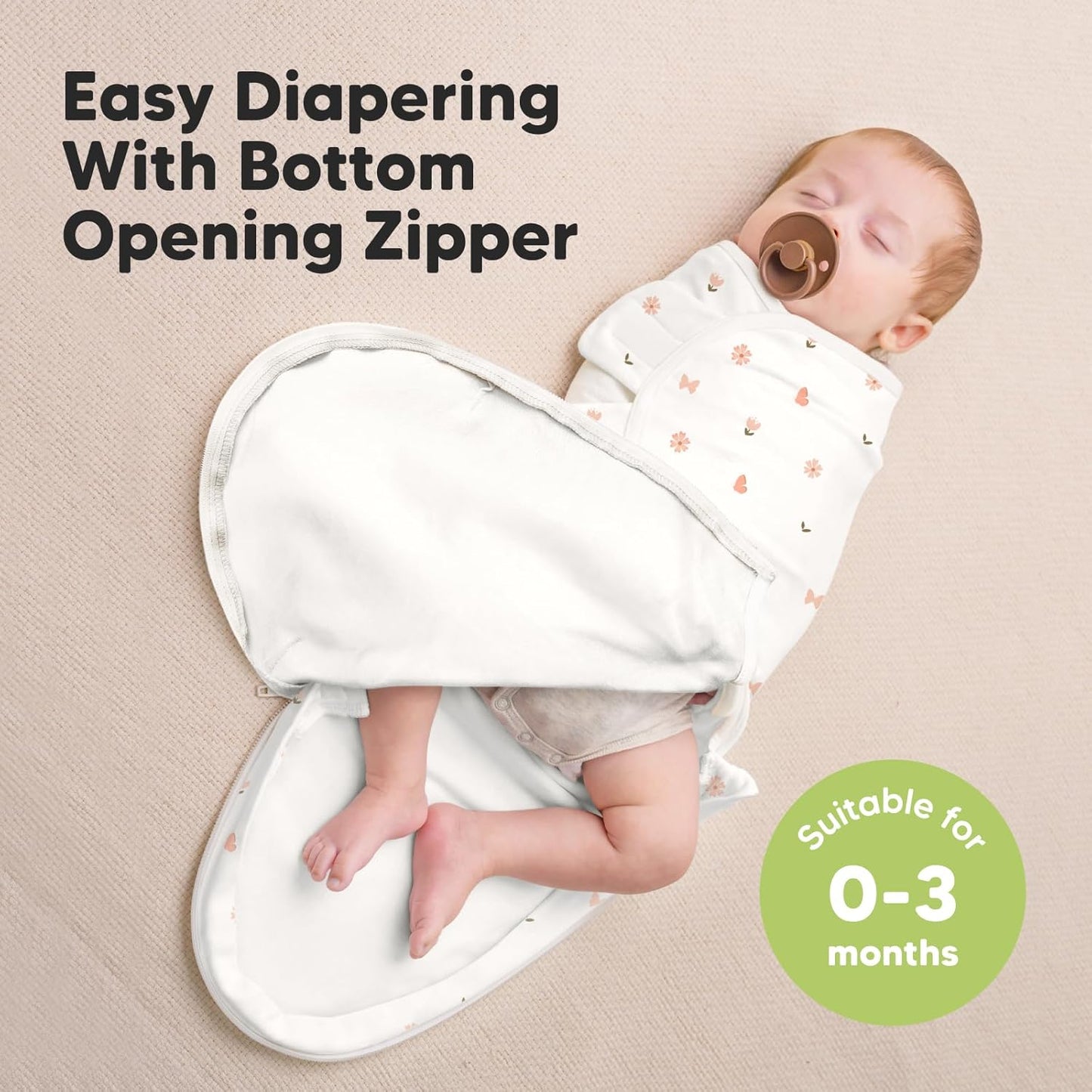 Baby Swaddle Sleep Sacks with Zipper - 3-Pack Swaddles for Newborns 0-3 Months, Infant, Baby Girls, Boys, Soft & Durable Newborn Sleep Sack, Easy Diaper Change Swaddling Blanket (Butterflies)