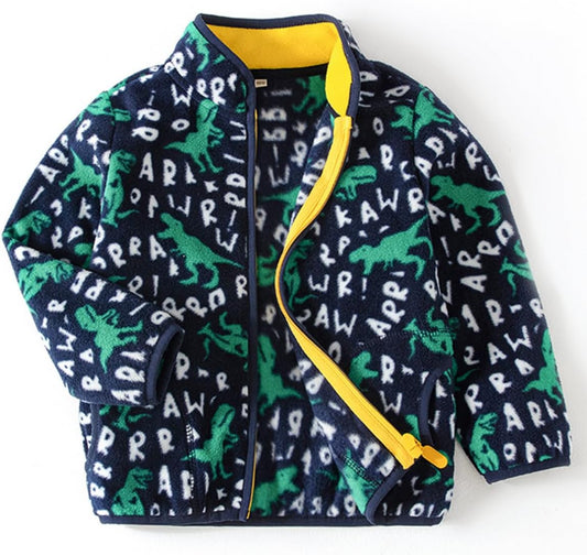 Kids Printed Polar Fleece Jacket Toddler Baby Boys Girls Autumn Winter Warm Sherpa Lining Outerwear Soft Lightweight