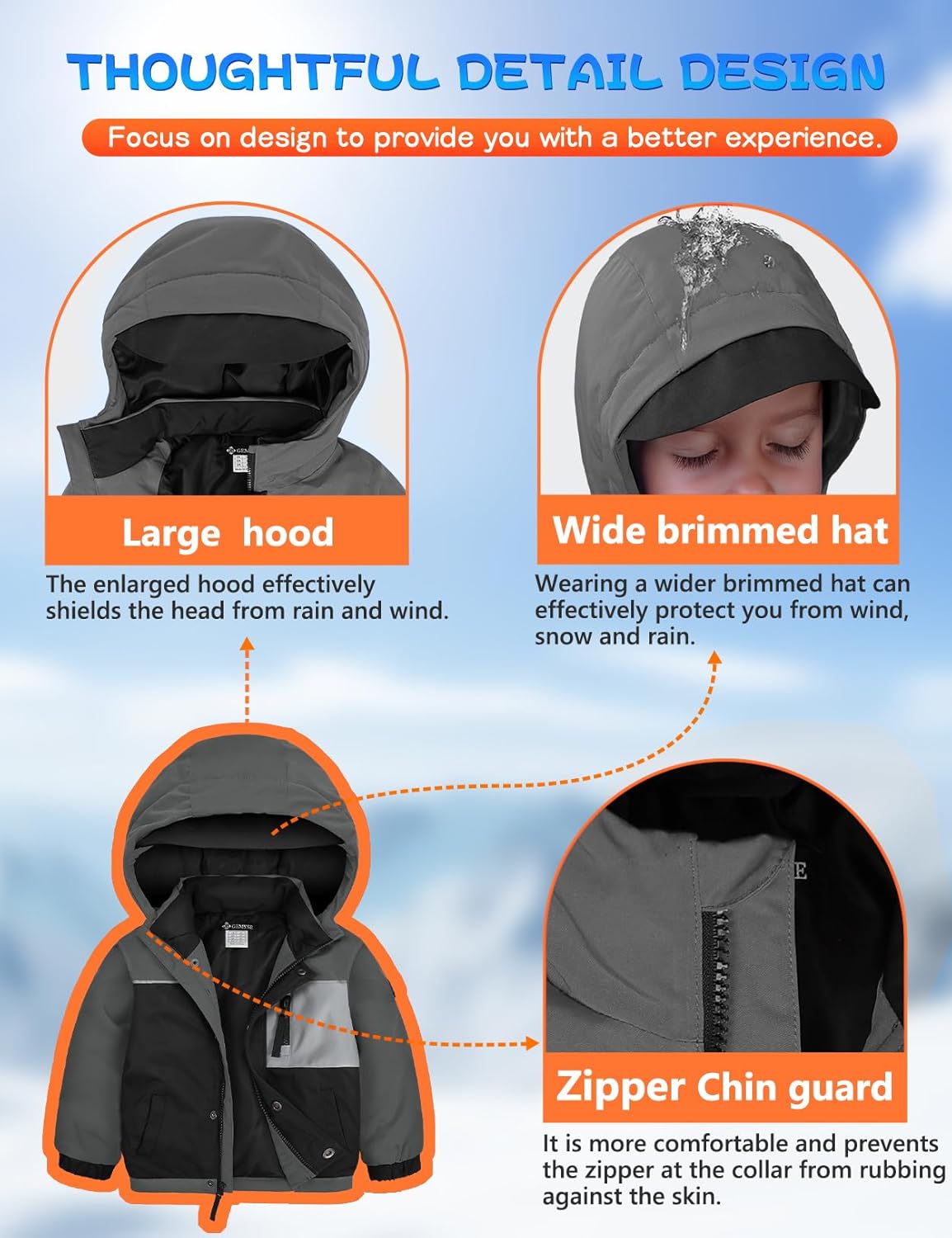 GEMYSE Toddler Boys Winter Coat Waterproof Ski Snow Jacket with Hood Thicken Warm Baby Jacket Outerwear