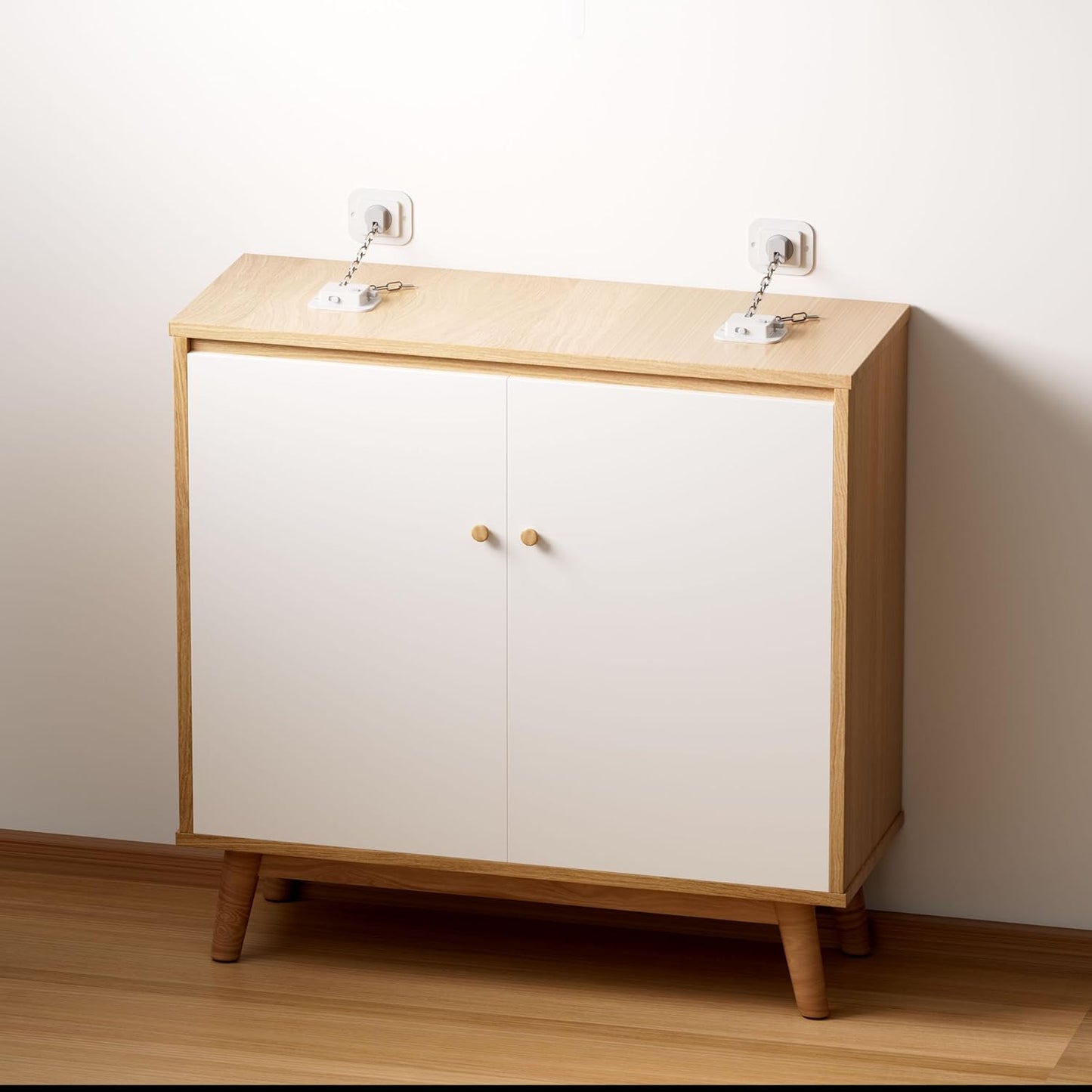 YEYA Anti-Tip No Drill Furniture Anchor with 3M Adhesive 10" Adjustable Straps, Baby Proofing Wall Anchors for Child Safety, Playroom Essentials 2P