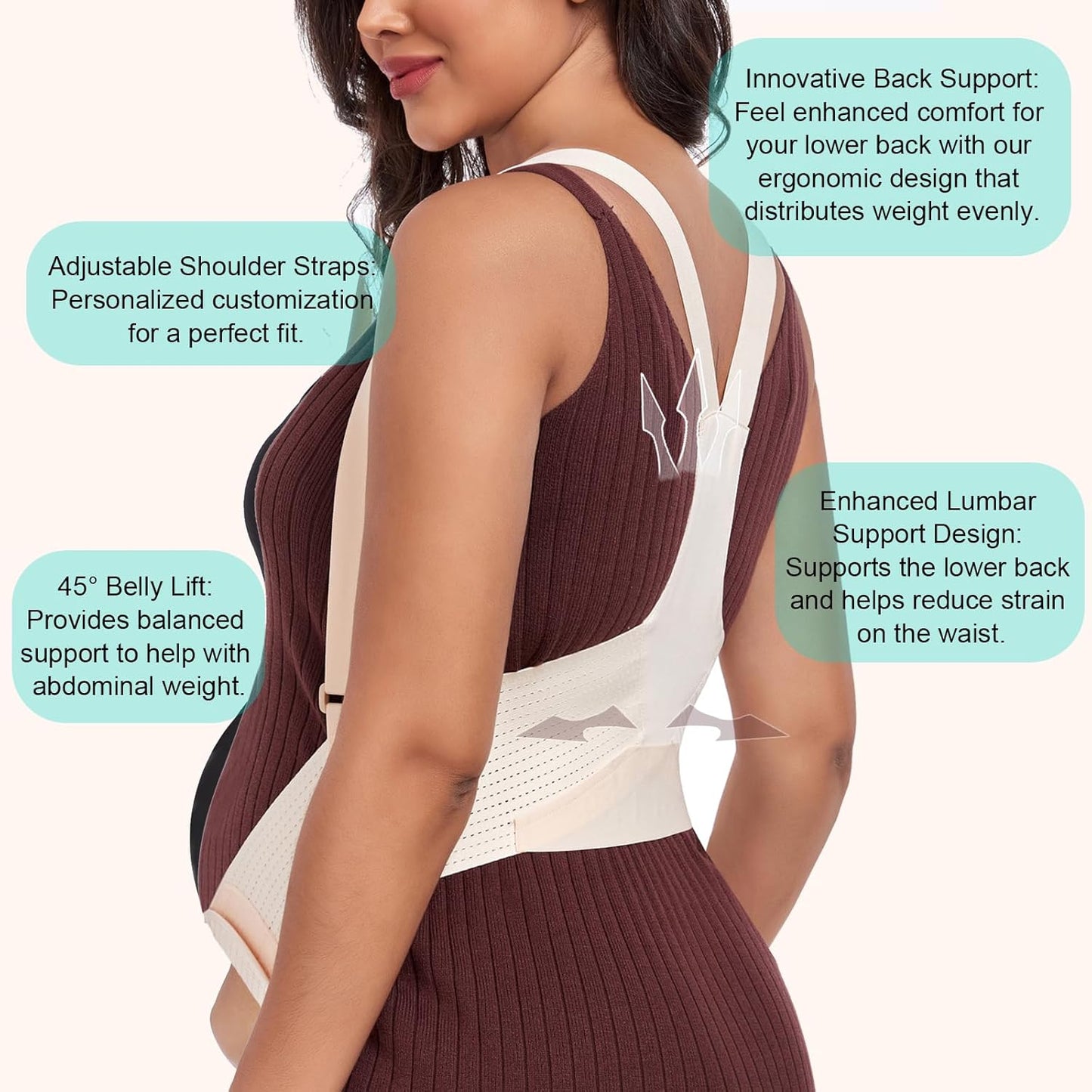 Belly Bands For Pregnant Women Maternity Belt Pregnancy Belly Support Band Adjustable Pregnancy Belt with Back Brace Straps (Beige, Small)