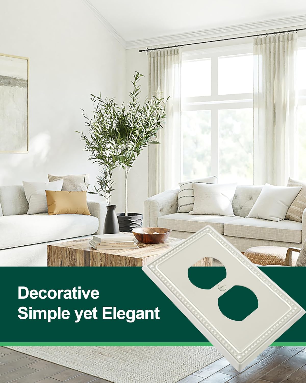 2-Pack Single Toggle Light Switch Cover Plate, Pearls Decorative Switch Plate Covers, Light Almond 1 Gang Metal Wall Plate, Corrosion Resistant