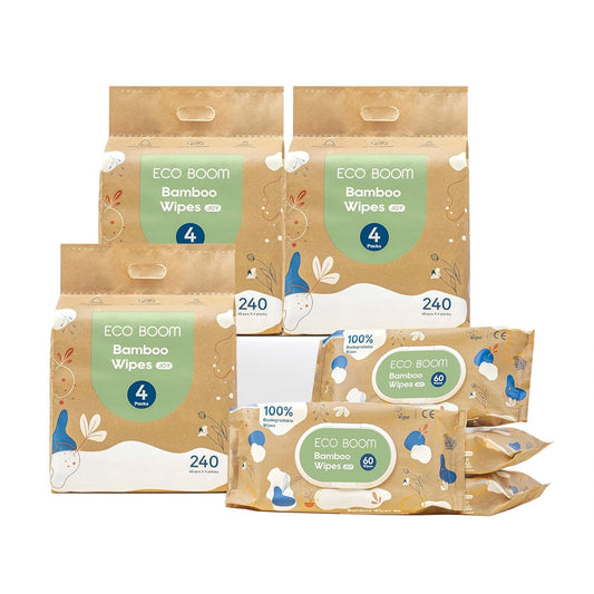 ECO BOOM bamboo Baby Wipes | natural | 100% Plant-Based & fragrance free | Unscented & safe for Sensitive Skin | 99% Water | 16 Pack, Bulk Total of 960