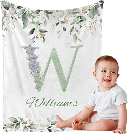 Personalized Baby Blanket with Name, Custom Floral Name Blanket Toddler Girls Soft Flannne Swaddling Blankets Customized Memorial Gift from Nana for Infant Newborn Shower