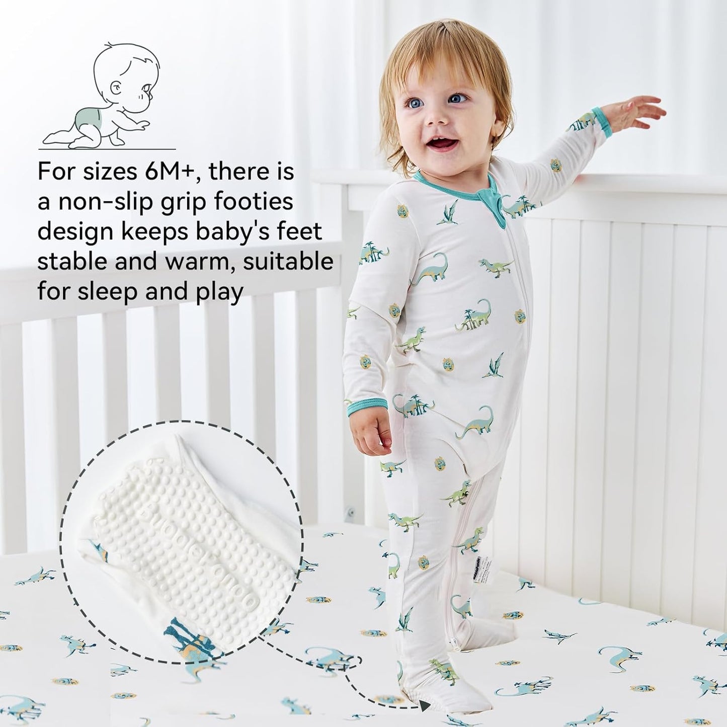 BubblePanda Rayon Made From Bamboo Baby Pajamas Baby Clothes for Boys Girls Unisex Zip-Front Non-Slip Onesie Sleeper