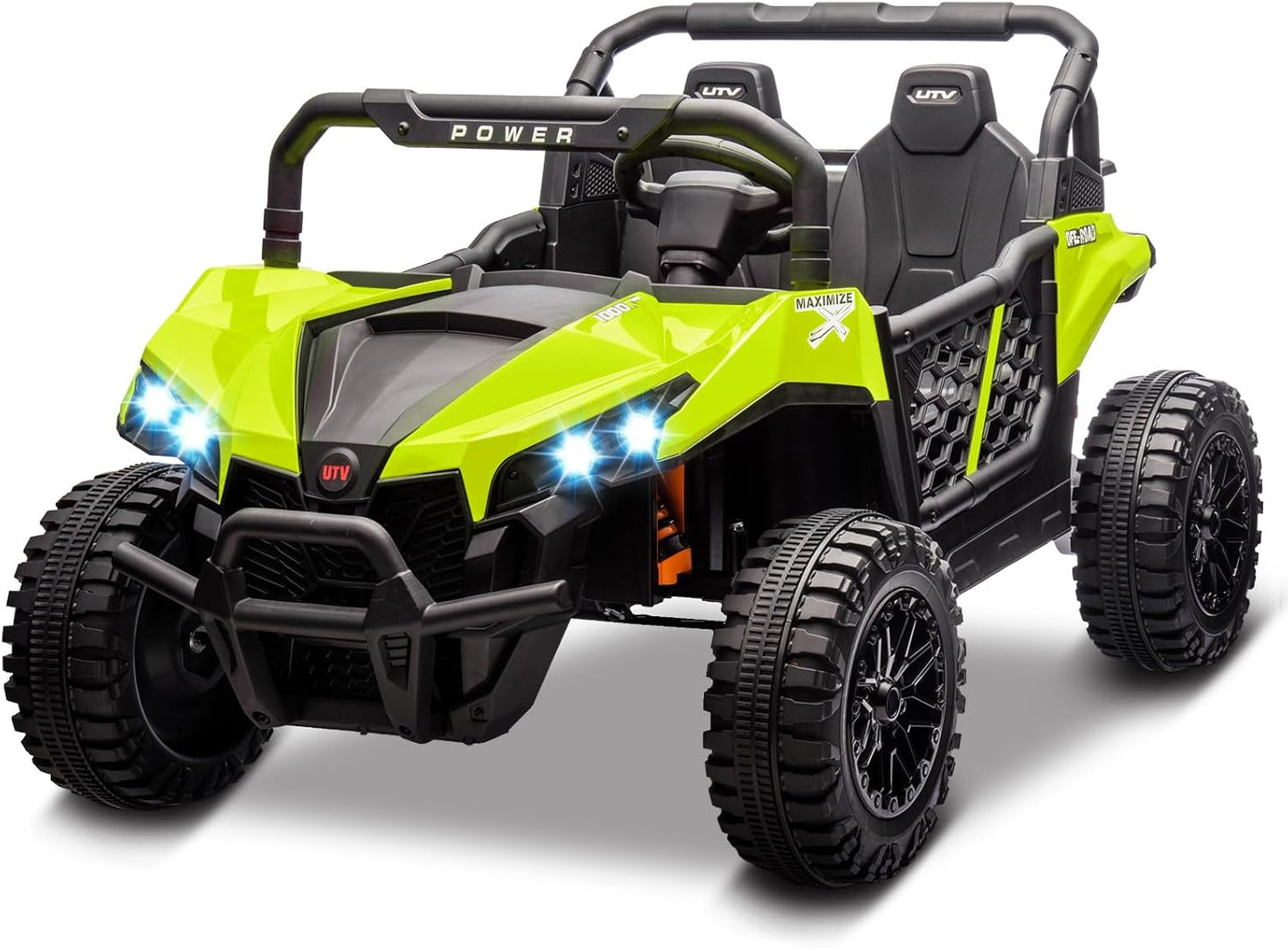 24V 2 Seater Ride On Car Truck, Power Wheels Kids UTV w/Parent Remote Control, 3.1 MPH Max Speed, Music Player, LED Lights & Storage, Electric Vehicle Ride On Toy for Kids Toddler Ages 3-8, Green