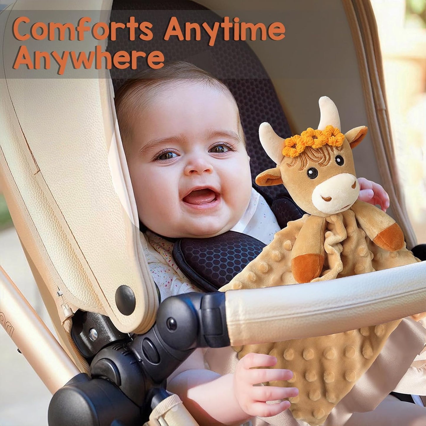 Loveys for Babies, Soft Baby Security Blanket Lovies for Babies, Stuffed Animals Blankie for Newborn Infant with Baby Snuggle Toy, Gilrs Gifts Highland Cow Security Blanket 16 Inch