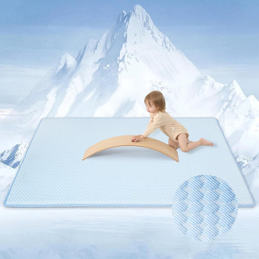 Baby Play Mat for Summer, 1.3 Thick Extra Large Memory Foam Cooling Floor Tummy Time Mat, Soft & Breathable, Non-Slip Rectangular for Toddlers’ Playtime & Rest(Light Blue,79"x118")