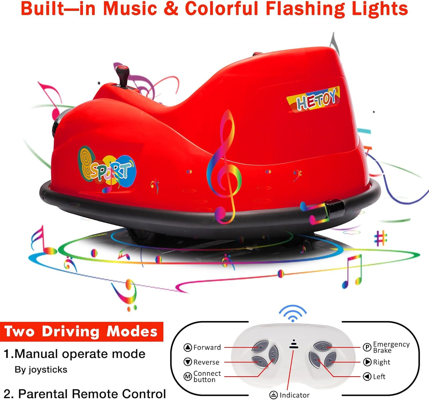 12V Bumper Car for Toddlers, Electric Toy Ride on Battery Car with Kids W/Parent Remote Control, 2-Speed, 360 Degree Spin, Music & LED Lights for Kids, Red