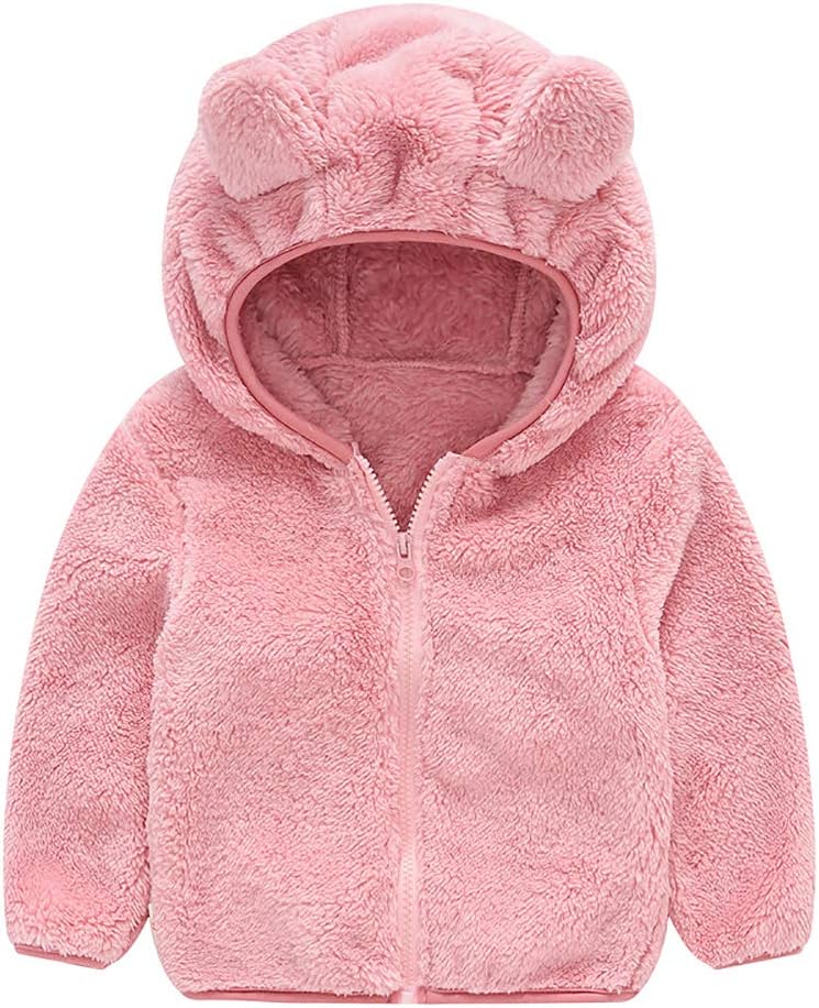 AIWUHE Toddler Boys Girls Hooded Jacket Fleece Hoodie Winter Warm Solid Color Teddy Coat Zip-up Bear Ear Sweater Fall Clothes