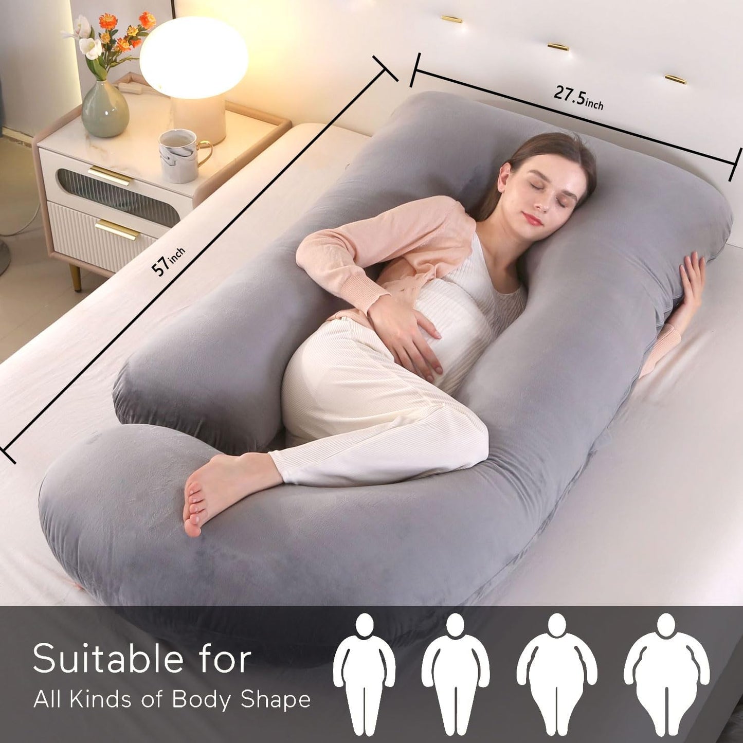 Pregnancy Pillows for Sleeping, U Shaped Full Body Maternity Pillow with Removable Cover - Support for Back, Legs, Belly, HIPS for Pregnant Women,Pregnancy Pillow, Grey