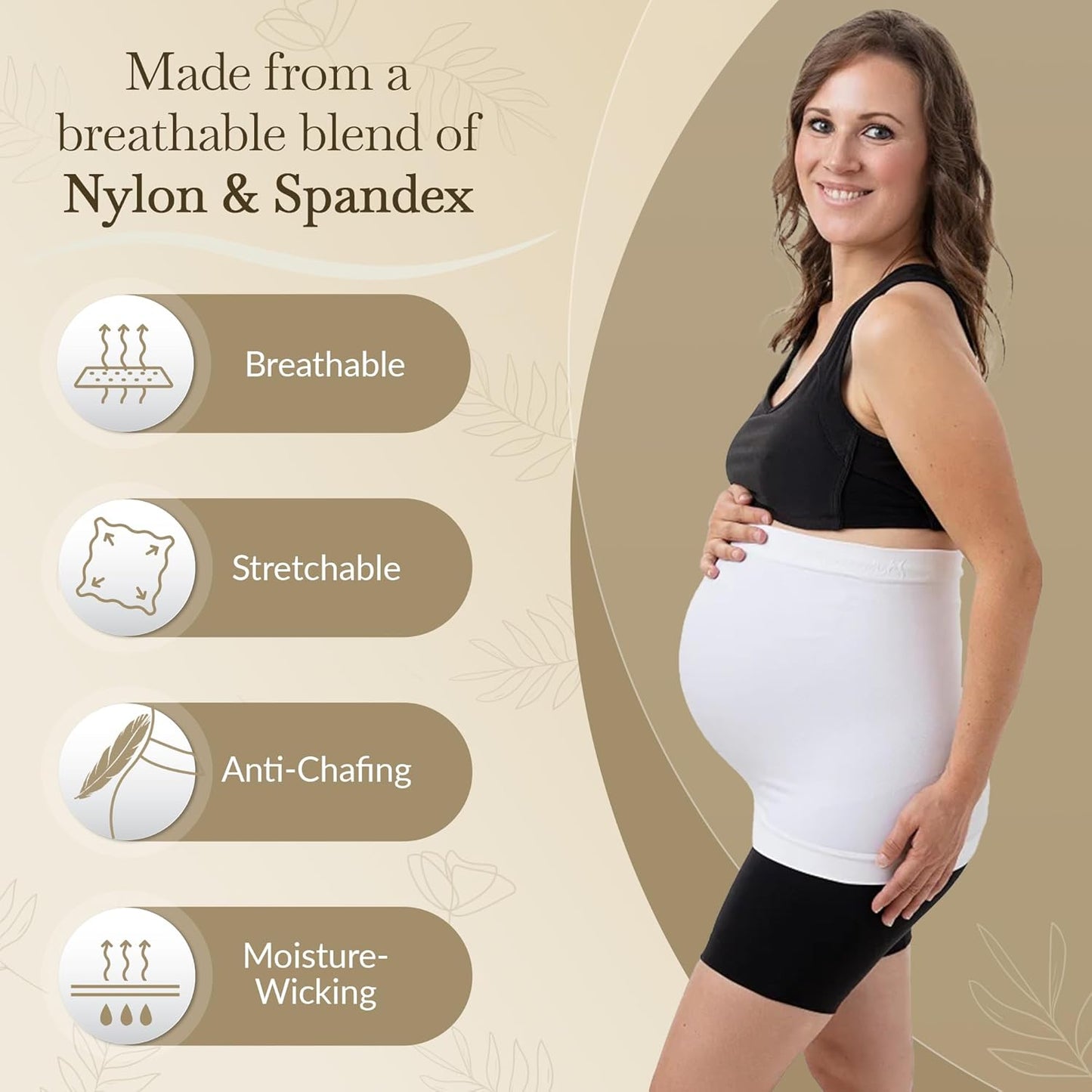 Maternity Belly Band - 4-Way Stretch Post Partum Belly Band For Lumbar & Back Support - Pregnancy Gifts for Moms