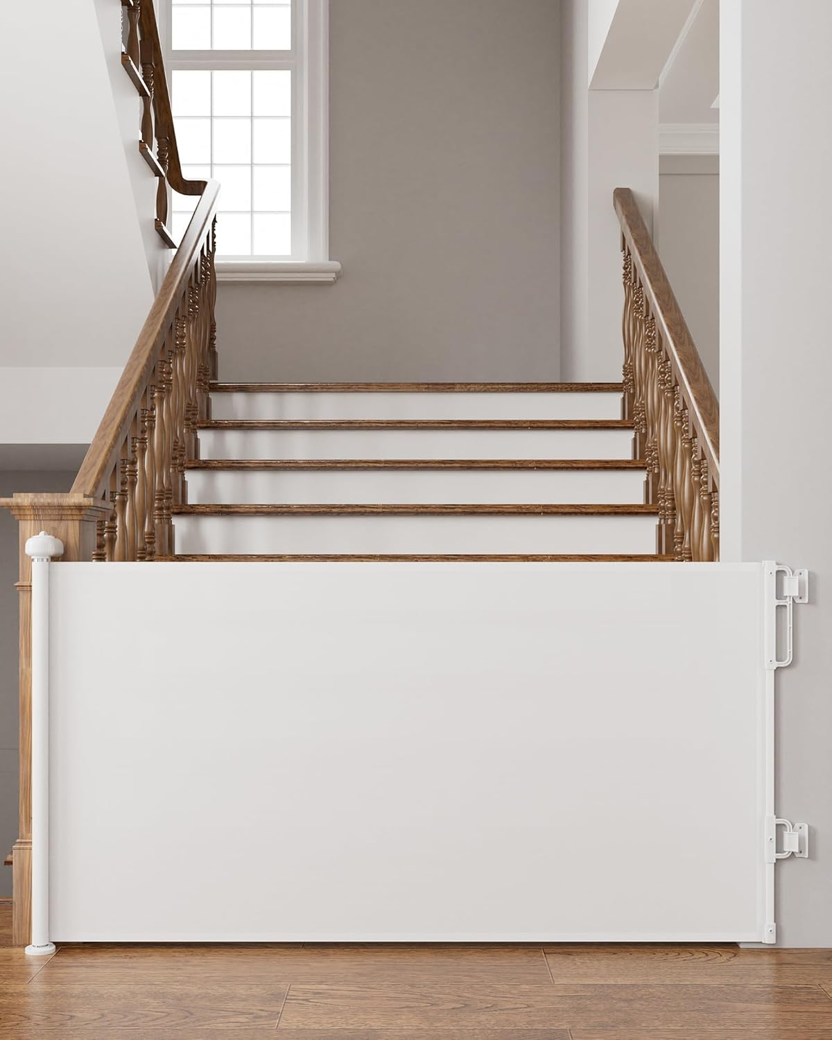 Cumbor 76" Wide Long Retractable Baby Gates for Stairs, Mesh Dog Gate for The House, 34" Tall Extra Wide Pet Gate for Dogs, Child Safety Gates for Doorways, Hallways, Cat Gate Indoor/Outdoor(White)