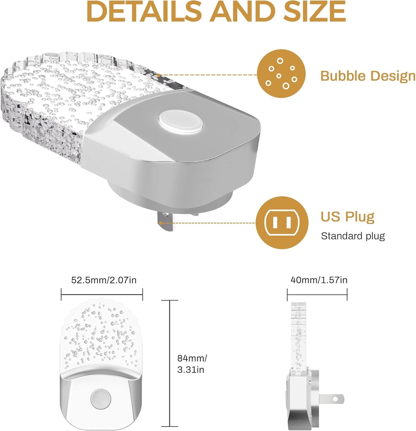 Night Lights Plug Into Wall [2 Pack], Color Changing Night Light for Kids, 8-Color RGB LED Nightlight with Dusk to Dawn Sensor for Bathroom Decor, Children Room, Gift, Silver Cover