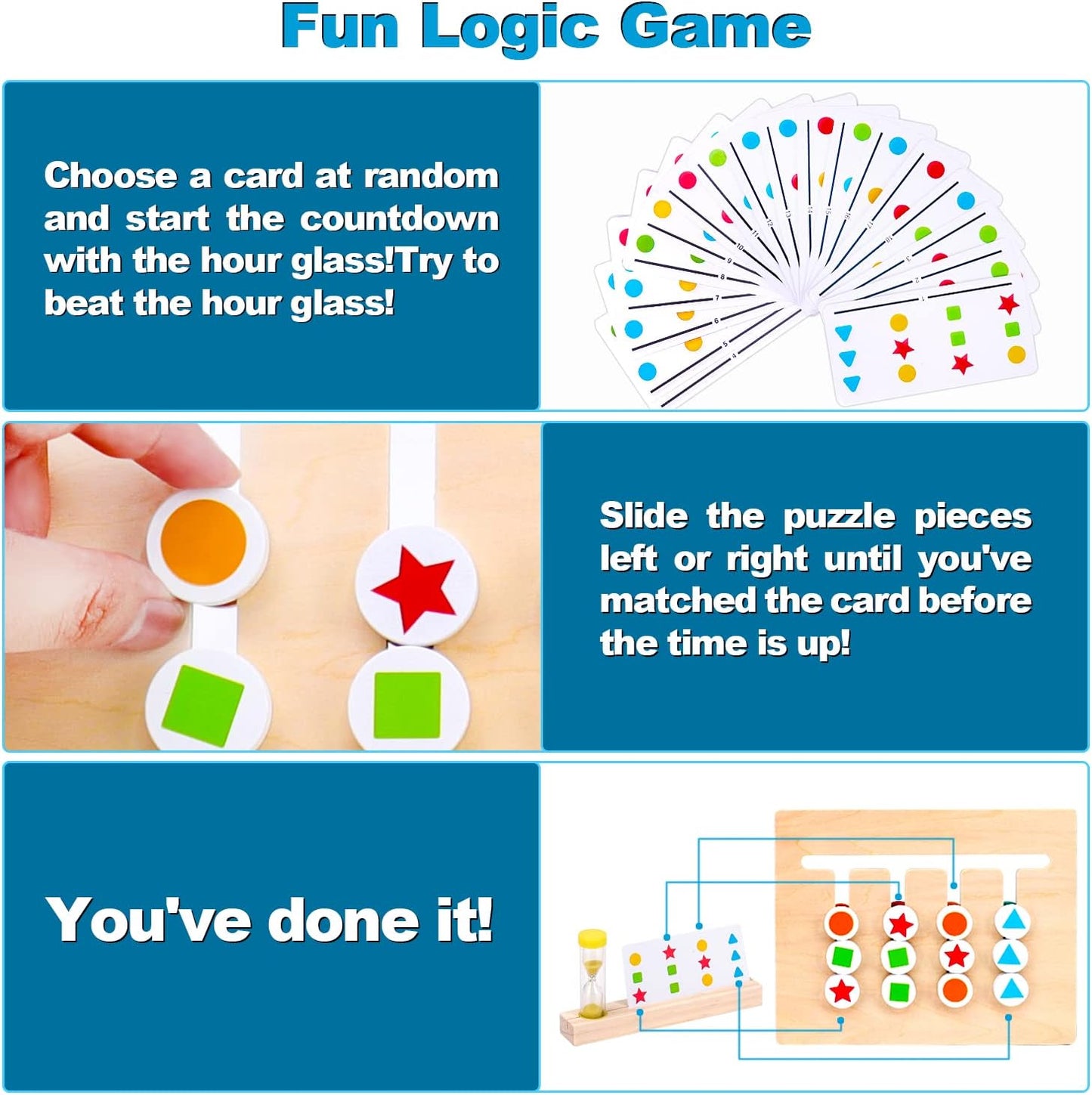 Montessori Preschool Learning Toys for Kids: Wooden Slide Puzzle Board Toys Color Shape Sorting Matching Brain Teasers Education Logic Game Gift for 3 4 5 6 7 Years Old Toddlers Child Boys Girls