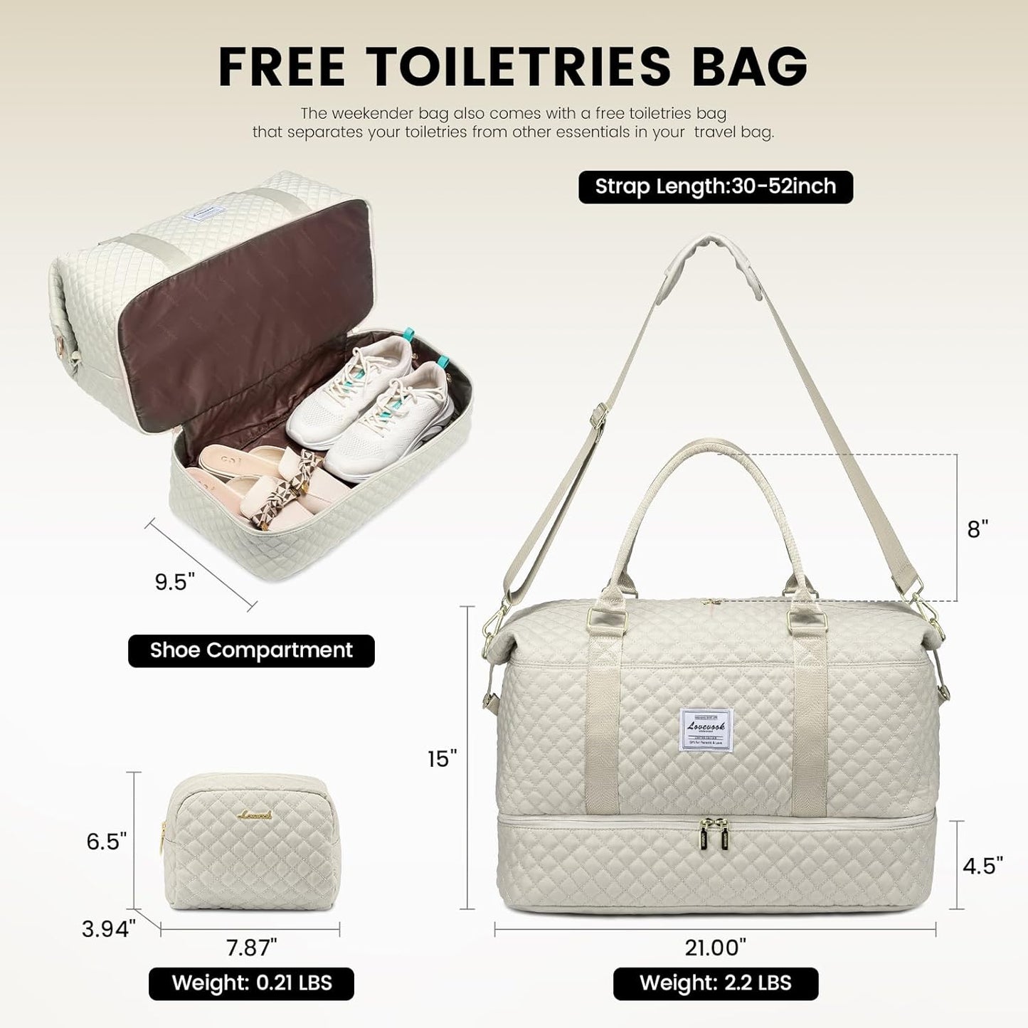 LOVEVOOK Travel Duffle Bag,Weekender Bags for Women with Shoe Compartment，Carry on Overnight Bag with Toiletry Bag,Gym Duffel Bag with Wet Pocket, Hospital Bags for Labor and Delivery