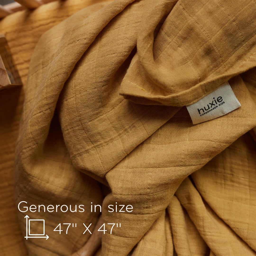 Swaddle - 100% Organic Cotton - Muslin Swaddle Blankets for Newborn, 47" x 47" 2-Pack (Autumn Yellow/Natural)