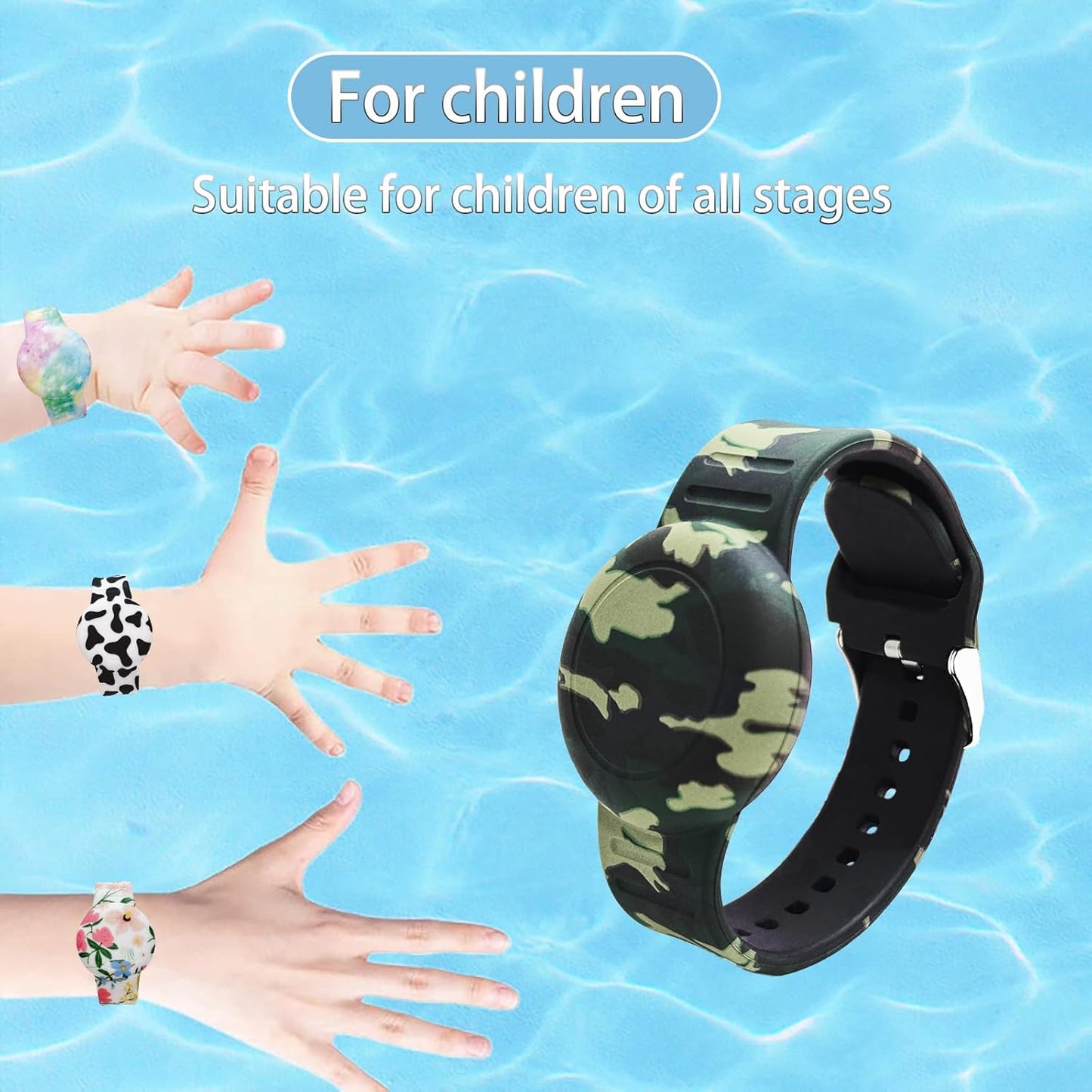 Waterproof AirTag Bracelet for Kids, Soft Silicone Air Tag Hidden Holder Case Compatible with Apple Airtag, Adjustable Anti-Lost Printed Strap GPS Traker for Toddler Child(Camouflage Green)