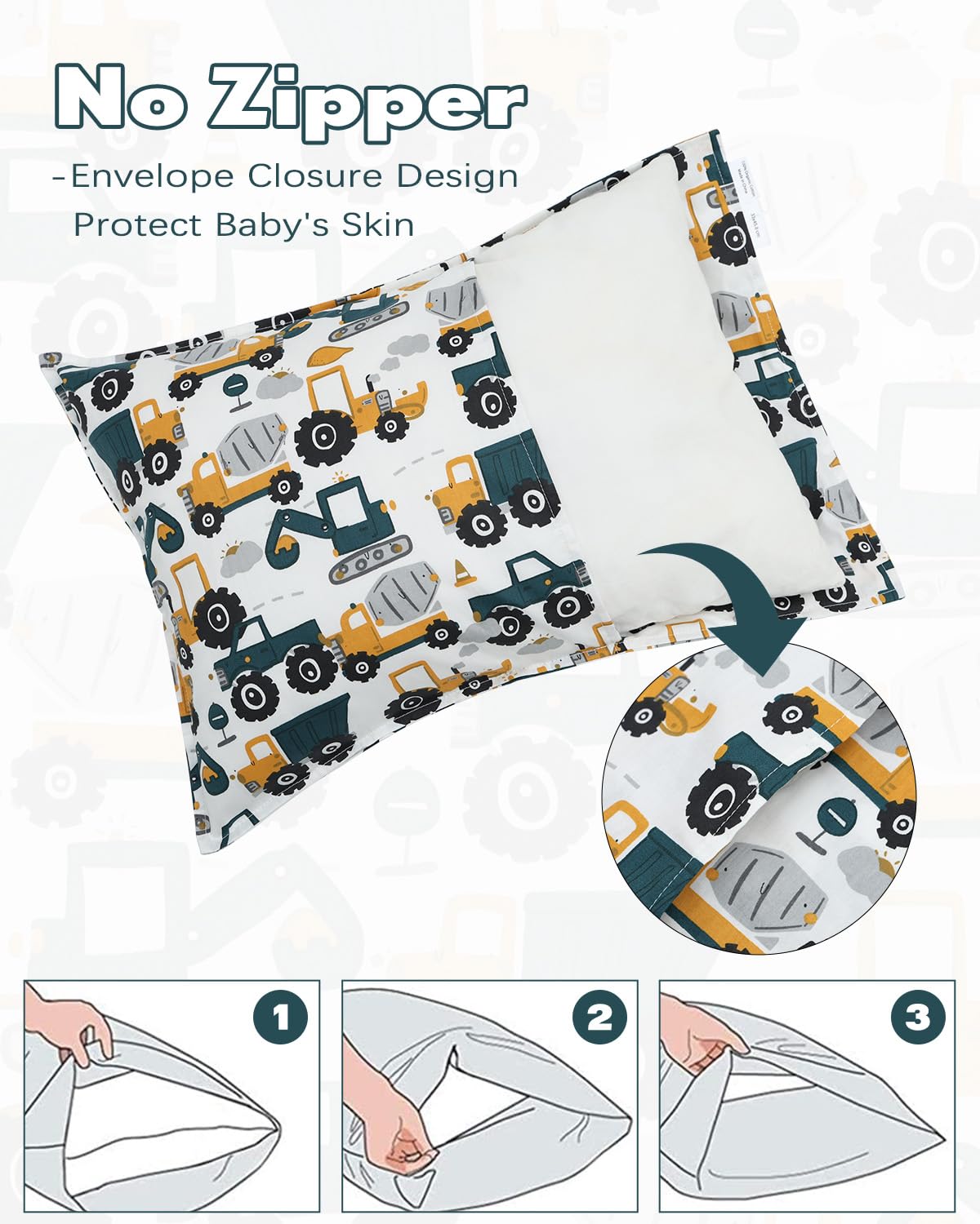 ALVABABY Toddler Pillowcases 2 Pack Organic Cotton Kids Pillow Cover Fit 13"x 18" or 12"x16" Envelope for Girl Boy Sleepy Travel