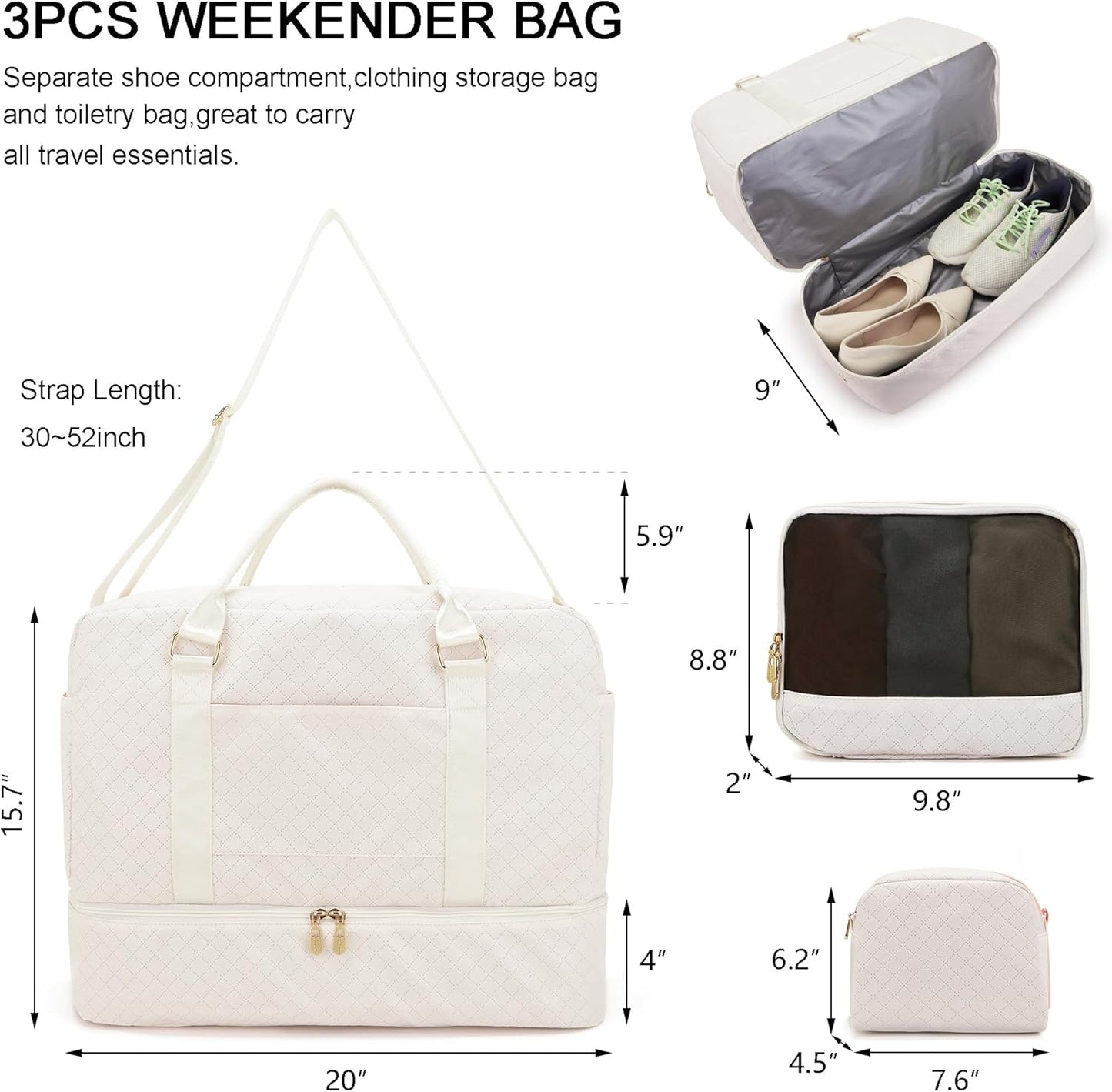 Soperwillton Women Travel Duffel Bags Carry On Overnight Bag with Shoe Compartment & Toiletry Pouch Gym Bag with Wet Pocket