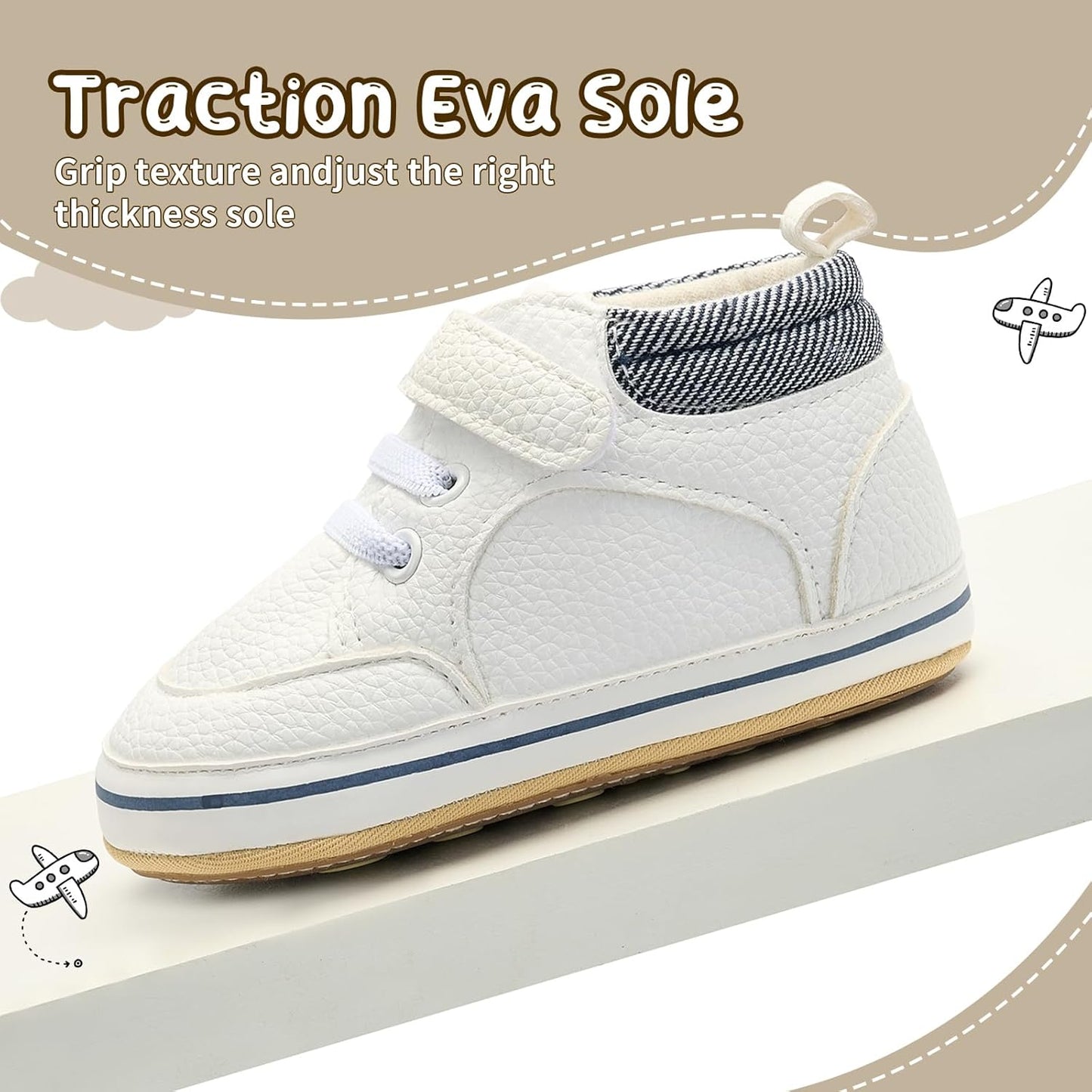 Baby Boys Girls Non-Slip Rubber Sole High-Top PU Leather Infant Sneakers Toddler Crib First Walker Shoes
