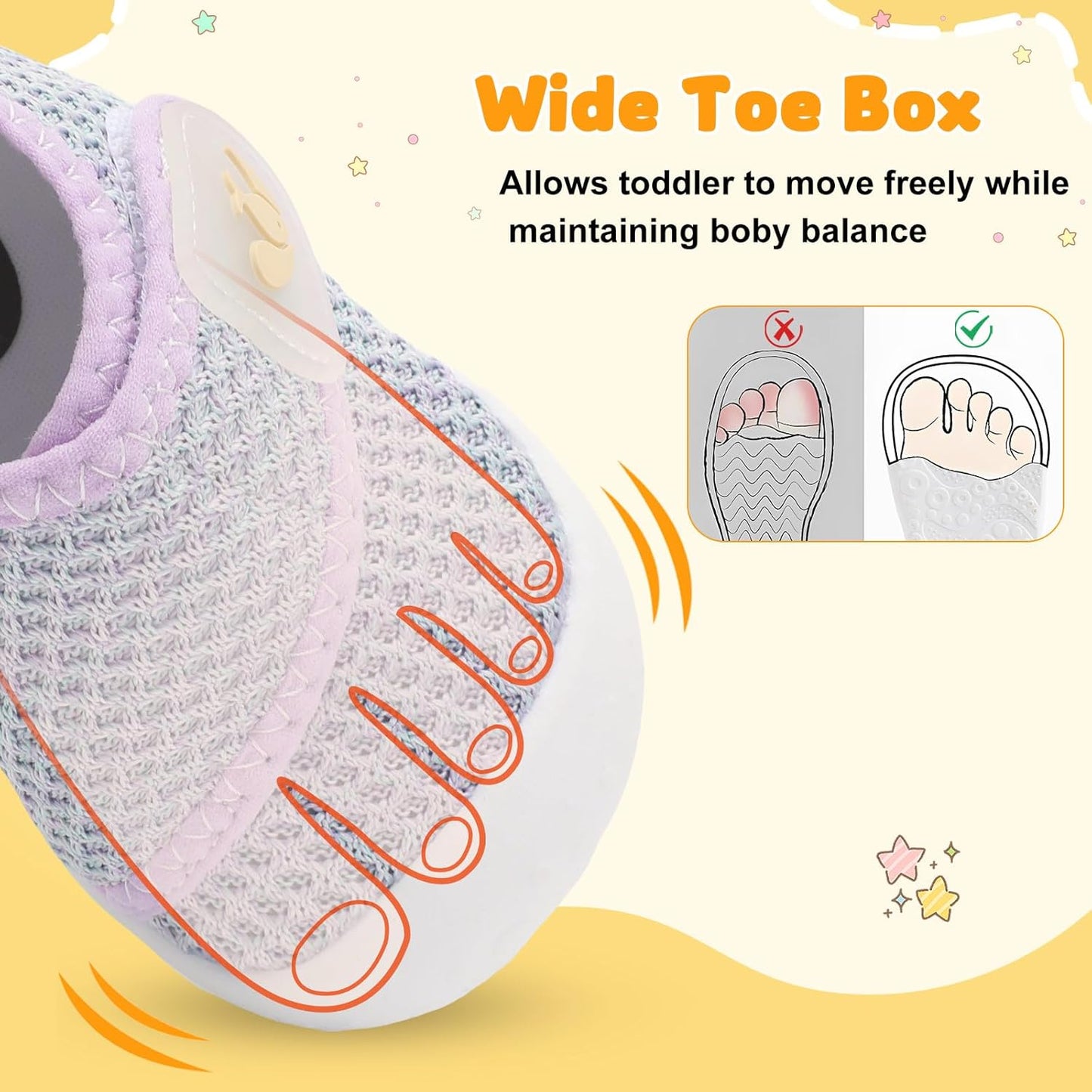 FEETCITY Baby First Walking Shoes Wide Baby Shoes Infant Sneakers Newborn Crib Shoe Barefoot Lightweight Slip On Shoe