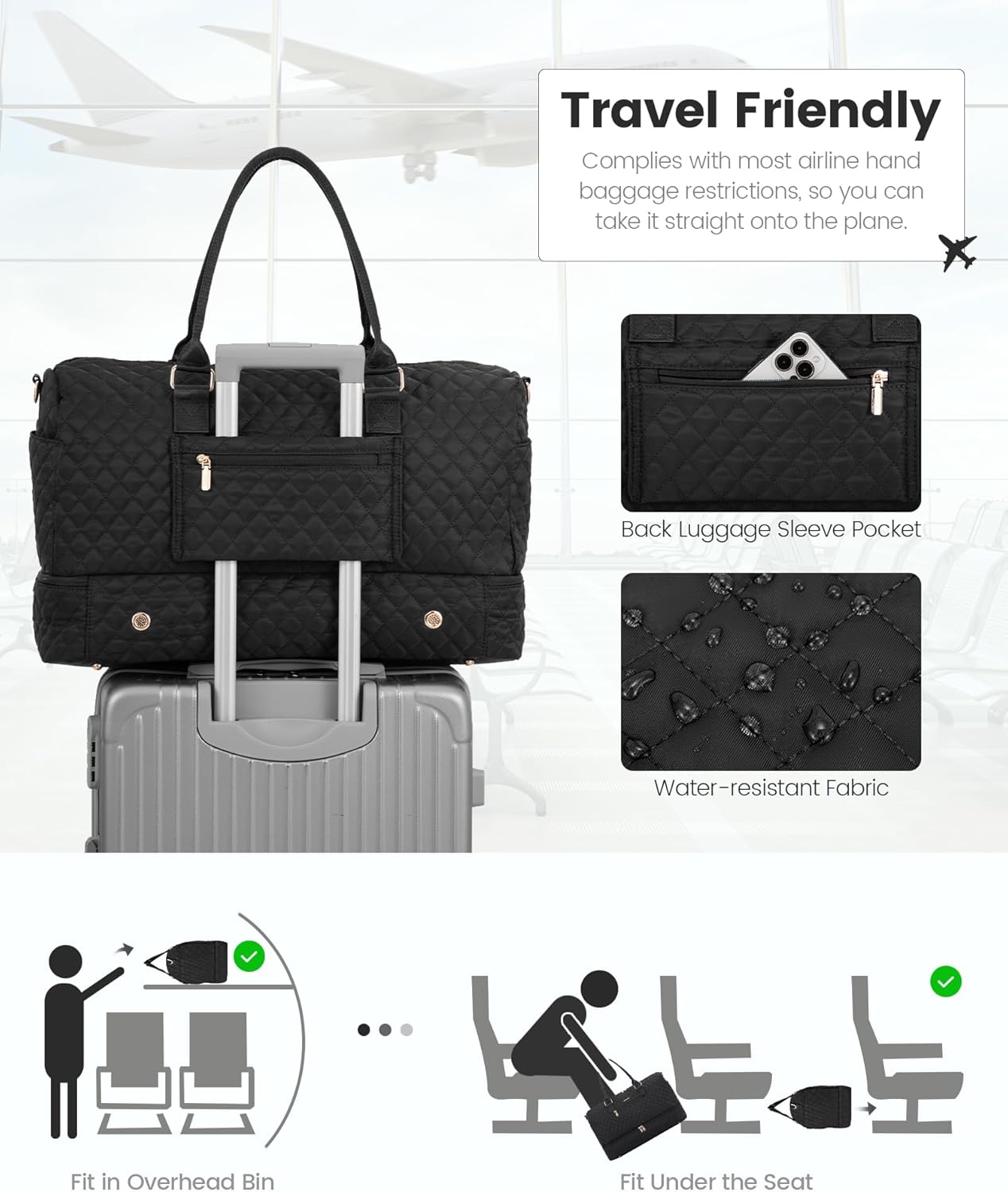 LOVEVOOK Travel Duffle Bag for Women, Weekender Overnight Bag with Shoe Compartment, Carry on Bag with Toiletry Bag, Gym Duffel Bag with Wet Pocket, Hospital Bags for Labor and Delivery 3 Pcs Set