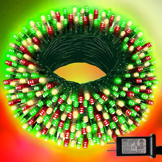 66ft Christmas Decorative Mini Lights, 200 LED Green Wire Fairy Starry String Lights Plug in, 16 Lighting Modes for Indoor Outdoor Xmas Tree Wedding Party Decoration (Red/Green/Warm)