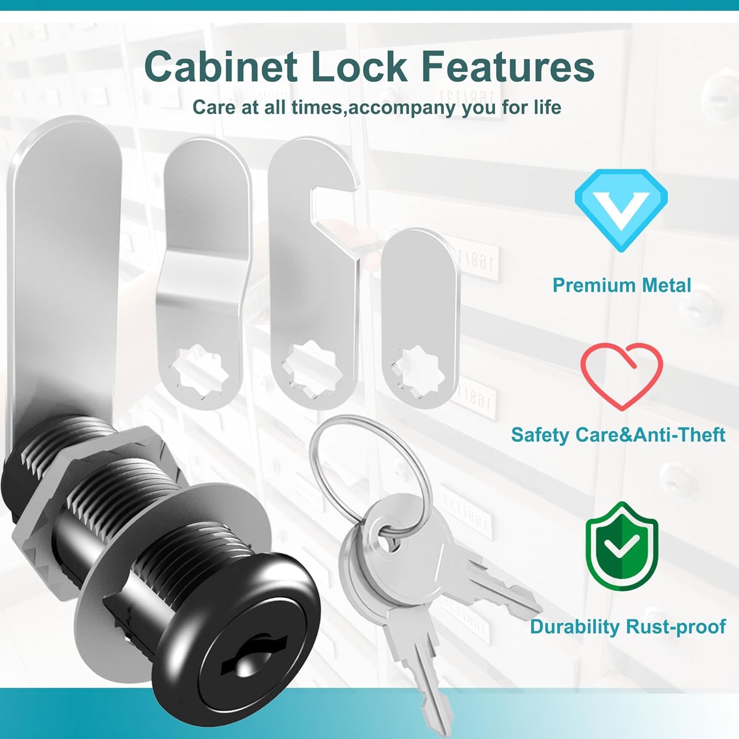 3 Pcs Black Cabinet Locks with Keys, 1-1/2" Cam Lock Keyed Alike, RV Cam Locks for Cabinets RV Storage Door, Cabinet and Drawer Lock with Keys, Zinc Alloy