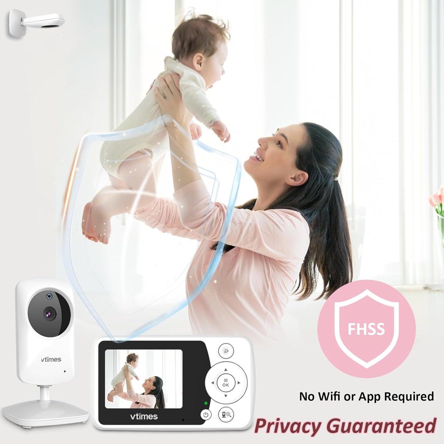 Baby Monitor with Camera and Audio, Video Baby Monitor No WiFi Night Vision 2.4" LCD Screen Portable Baby Camera Monitor Alarm Lullaby Temperature Sensor and 1000ft, Ideal for Baby/Elderly/Pet
