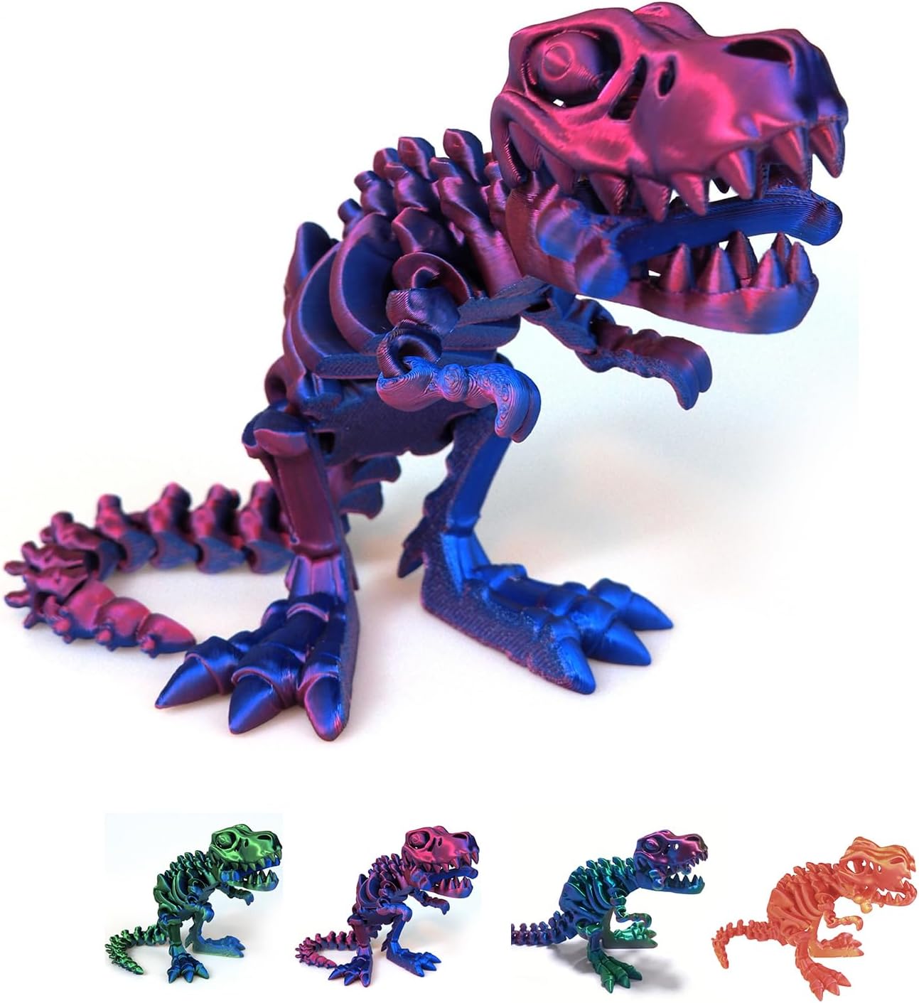 3D Printed Dinosaur Bones Tyrannosaurus Rex Skeleton with Movable Joints, 3D Model Skull T-Rex, Flexible Articulated Dinosaur Fidget Toys Adults for Autism/ADHD