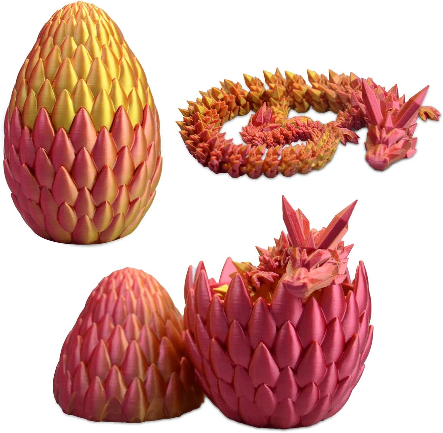 3D Printed Dragon Eggs with Dragon Inside Mystery Dragon Egg 3D Printed Articulated Dragon Articulated Dragon with Dragon Egg, Flexible Joints Home Decor Executive Desk Toys (Red & Gold)
