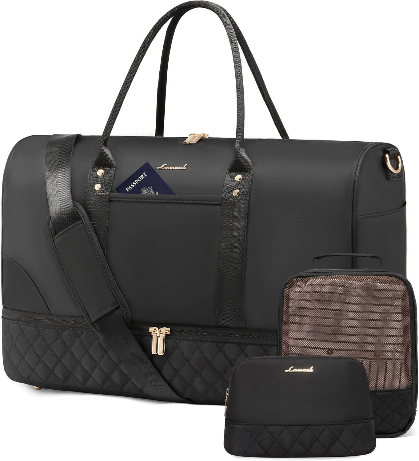 LOVEVOOK Travel Bag,Weekender Bag for Women Travel Duffle Bag with Shoe Compartment,Carry on Overnight Bag with Wet Pocket,Gym Yoga Duffel Bag,Hospital Bags for Labor and Delivery,3 Pcs Set