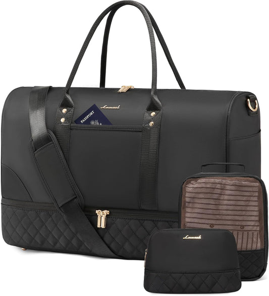 LOVEVOOK Travel Bag,Weekender Bag for Women Travel Duffle Bag with Shoe Compartment,Carry on Overnight Bag with Wet Pocket,Gym Yoga Duffel Bag,Hospital Bags for Labor and Delivery,3 Pcs Set