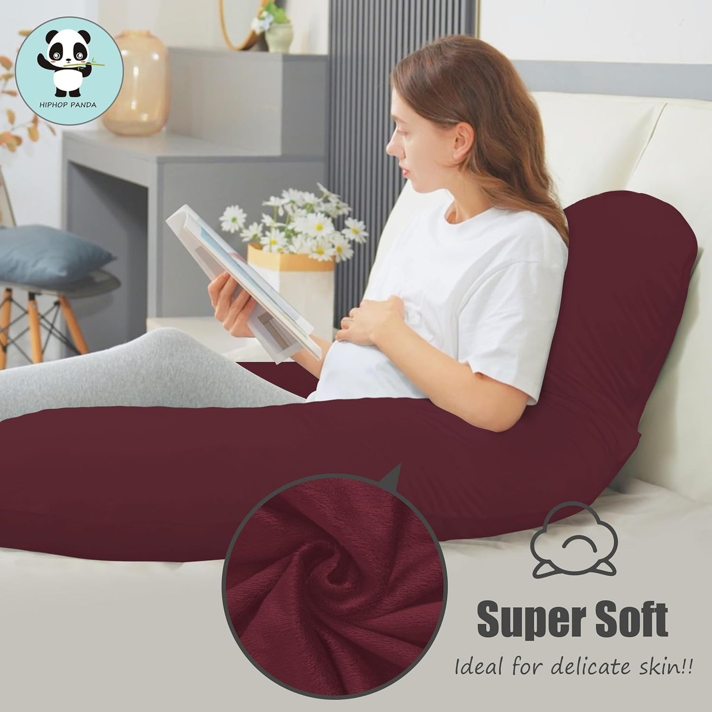 HIPHOP PANDA U-Shaped Pregnancy Pillow for Sleeping - Full Body Maternity Support Pillow with Removable Cover - Comfort for Back, HIPS, Legs, Belly - 57 Inch for Pregnant Women, Burgundy