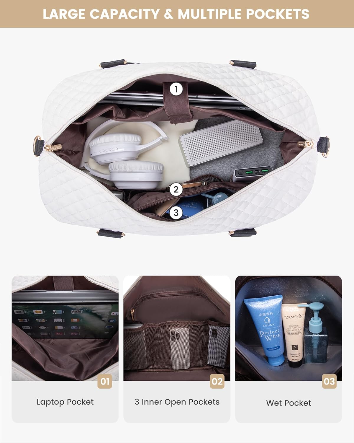 LOVEVOOK Travel Weekender Bag for Women, Carry on Overnight with Shoe Compartment, Travel Duffle Women, Yoga Gym Duffel with Wet Pocket, Hospital Bags for Labor and Delivery, 3 Pcs Set