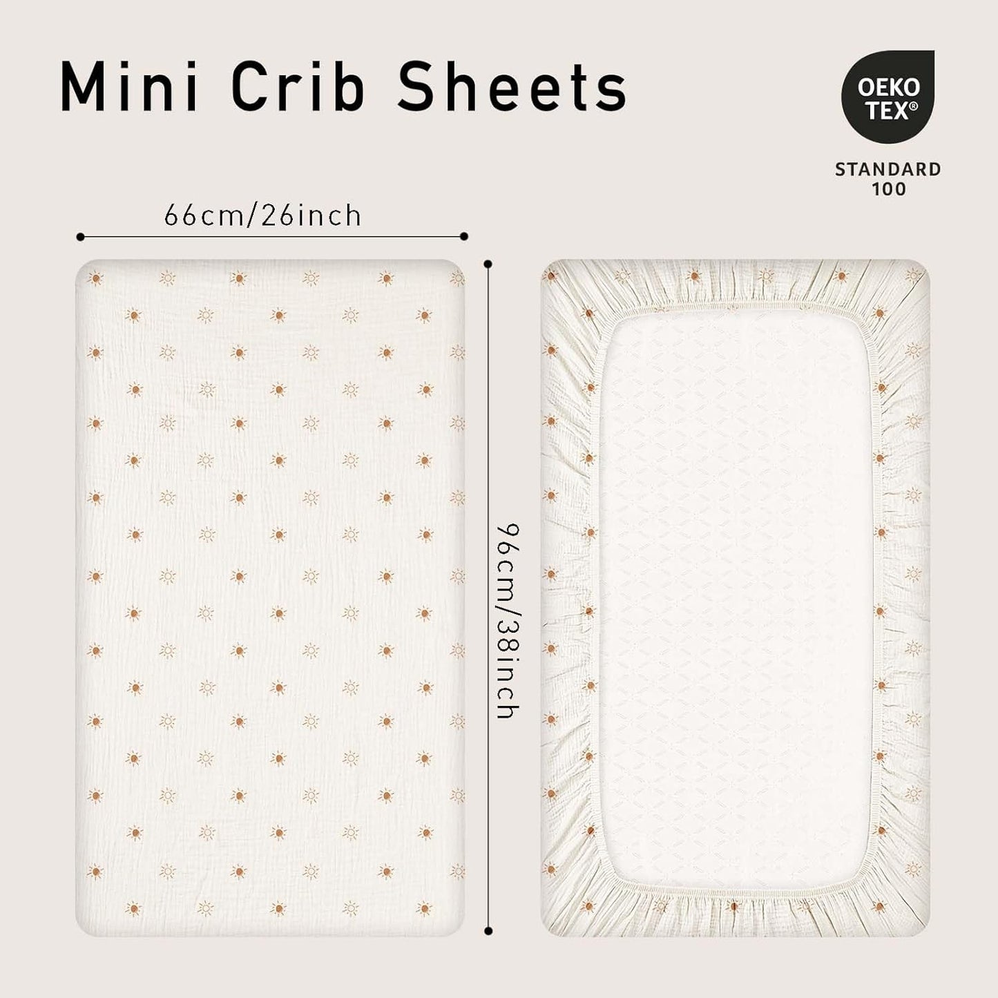 Gllquen Baby Muslin Mini Crib Sheets 3 Pack, Breathable Pack and Play Sheets Fitted Soft Cozy Cotton Pack N Play Sheets for Baby Boy Girls, Universal Fitted Mini Crib Mattresses 38"x26" (Yellow)