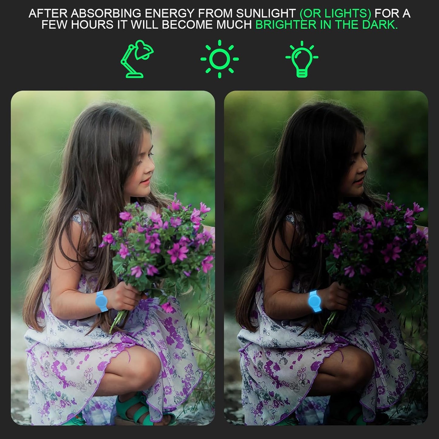 Waterproof Bracelet Compatible with Airtag Case for Kids(2 Pack), Soft Silicone Hidden Wristband, Lightweight GPS Tracker Compatible with Apple Air Tag Watch Band for Child (Grow in Dark Blue & Green)