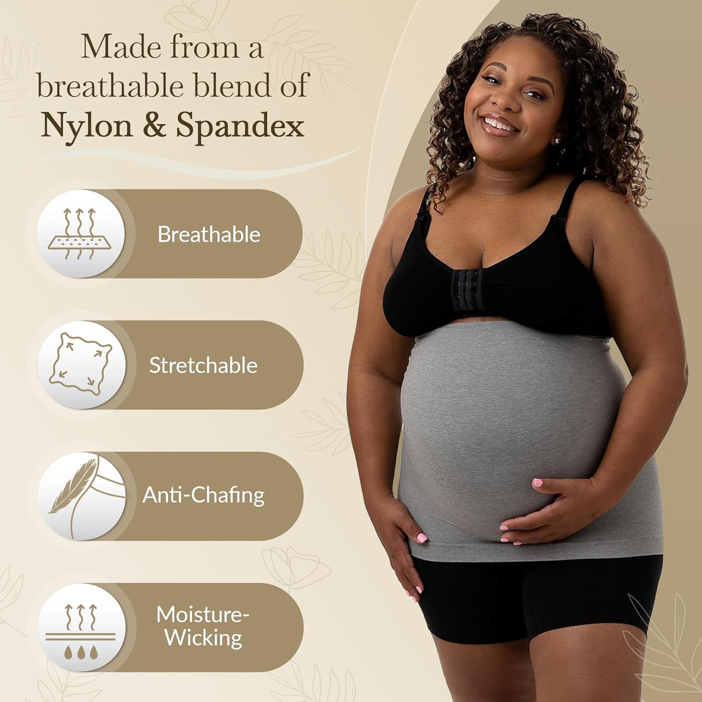 Maternity Belly Band - 4-Way Stretch Post Partum Belly Band For Lumbar & Back Support - Pregnancy Gifts for Moms