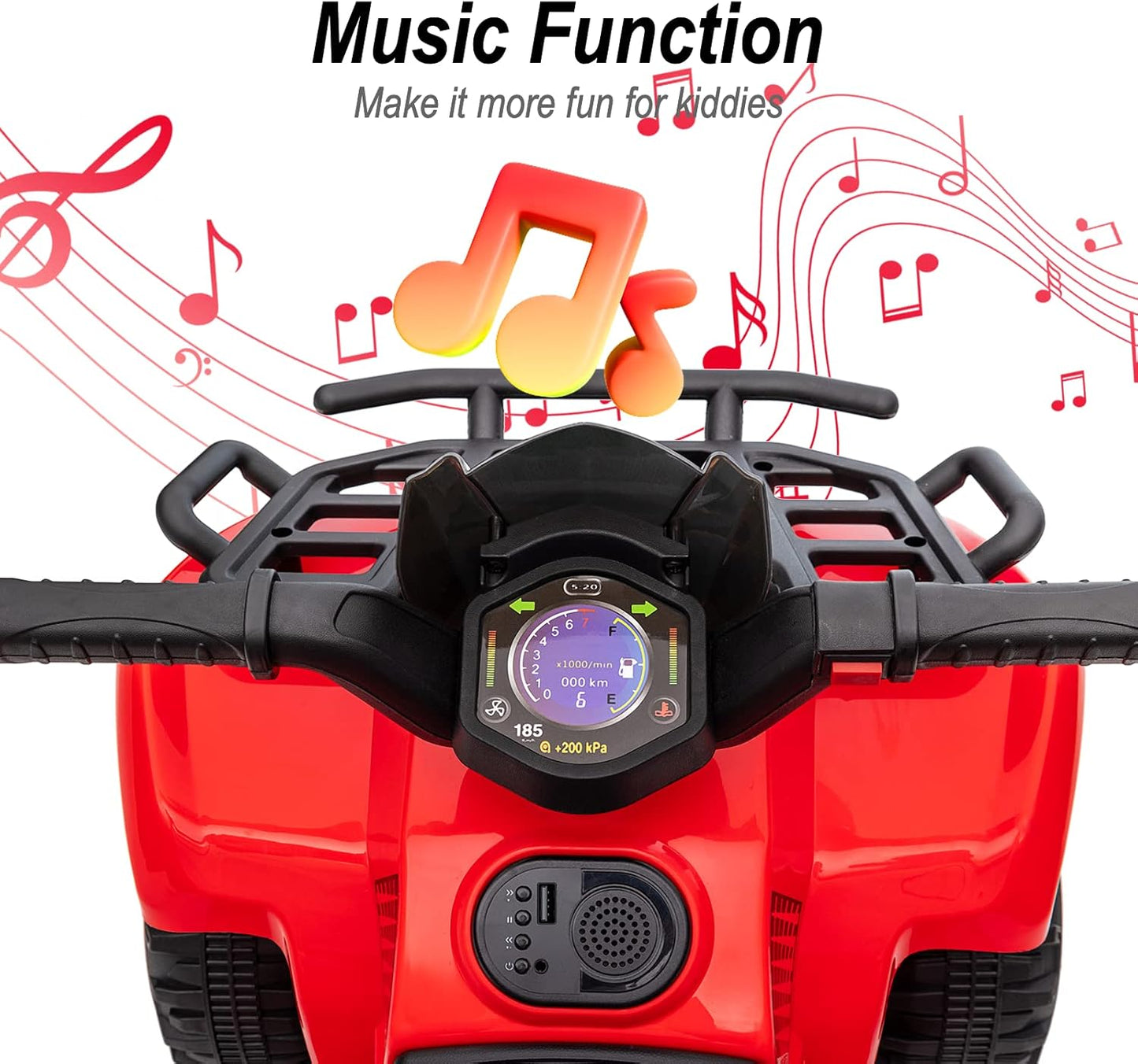 Kids ATV 4 Wheeler, 6V Ride-On Toy for Toddlers Boys & Girls with Music, Forward & Reverse - Red