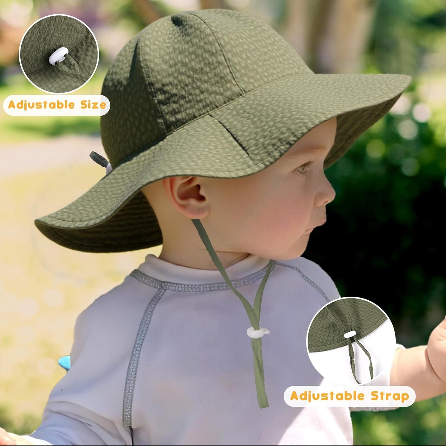 HONGTEYA Baby Sun Hat Toddler Girl Beach Hat Adjustable Outdoor Summer Hat UPF 50+ Sun Protection Wide Brim Infant Kids