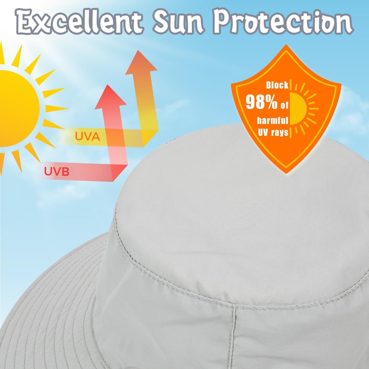 Baby Sun Hat Kids Summer UPF 50+ Toddler Bucket Hat Wide Brim Adjustable Beach Hats for Boys Girls Age 0-6 Years