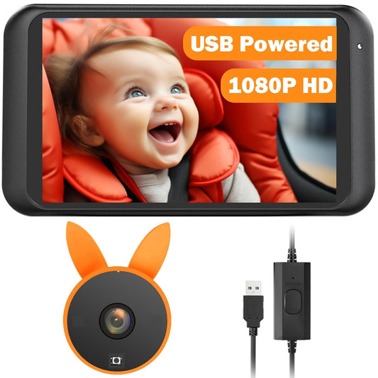 USB Baby Car Camera Plug-Play, 4.5" 1080P Easy Setup Backseat Camera with Flexible 360 Rotation, Clear Picture Rear Facing Car Seat Baby Monitor