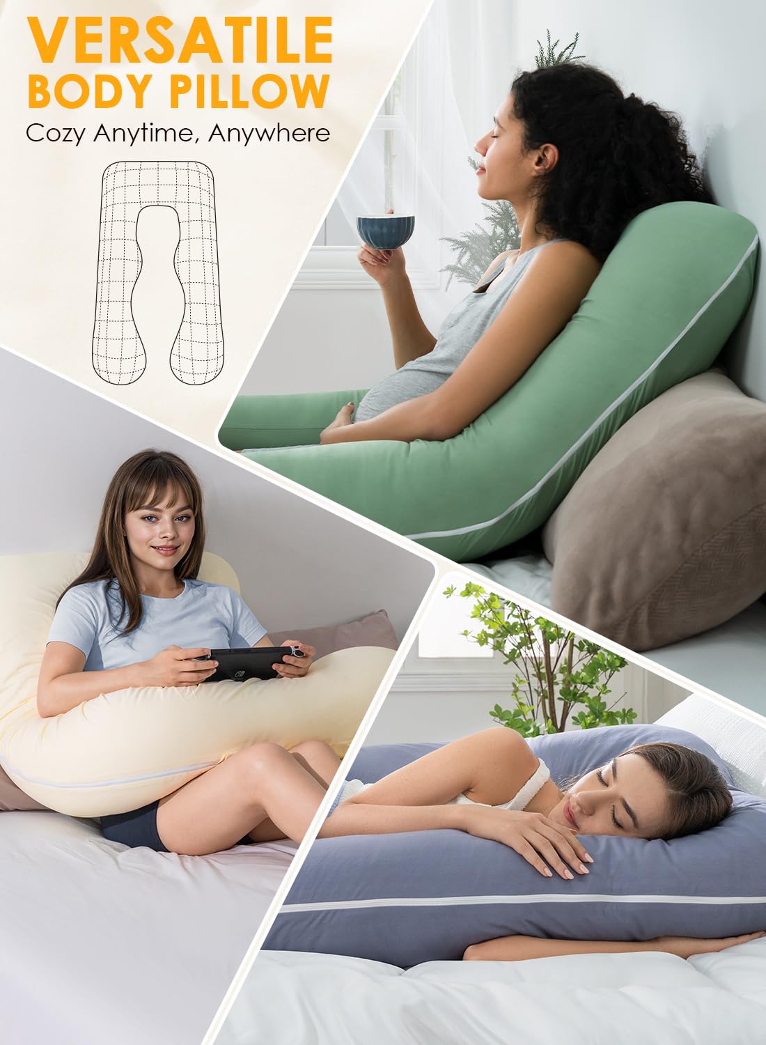 QUEEN ROSE Pregnancy Pillows, Soft Cotton U Shaped Body Pillow for Sleeping, Maternity Pillow for Pregnant Women, Sunlight Yellow