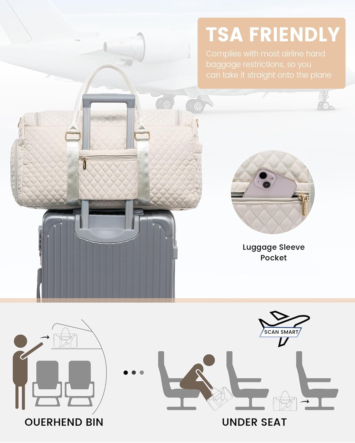 LOVEVOOK Travel Duffle Bag, 40L Weekender Overnight Bags with Toiletry, Quilted Carry On Bag with Shoe Compartment, Gym Duffel Bag with Wet Pocket for Women, Hospital Bags for Labor and Delivery