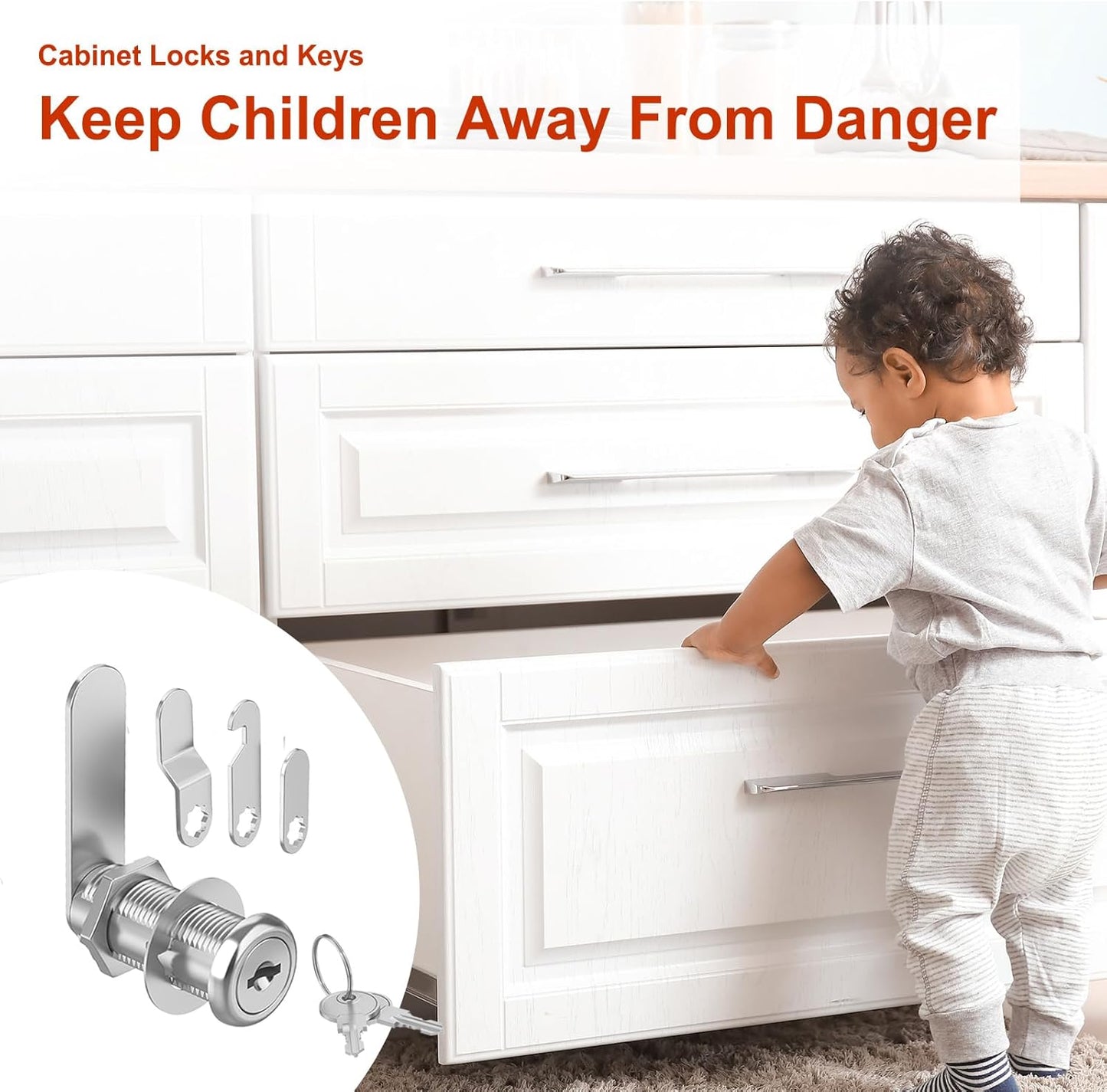 3 Pcs Cabinet Locks with Keys, 1-3/8'' Cam Lock Keyed Alike Fit 1-1/8'' Max Panel, Mailbox Lock with Keys Secure Drawer RV Storage Locks, Zinc Alloy