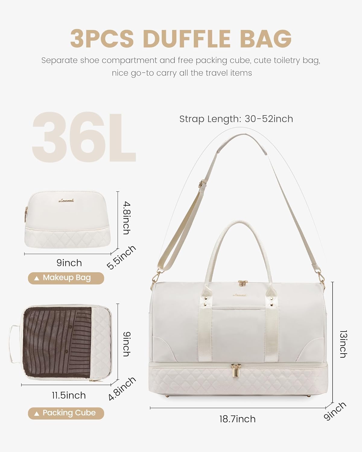 LOVEVOOK Travel Bag,Weekender Bag for Women Travel Duffle Bag with Shoe Compartment,Carry on Overnight Bag with Wet Pocket,Gym Yoga Duffel Bag,Hospital Bags for Labor and Delivery,3 Pcs Set