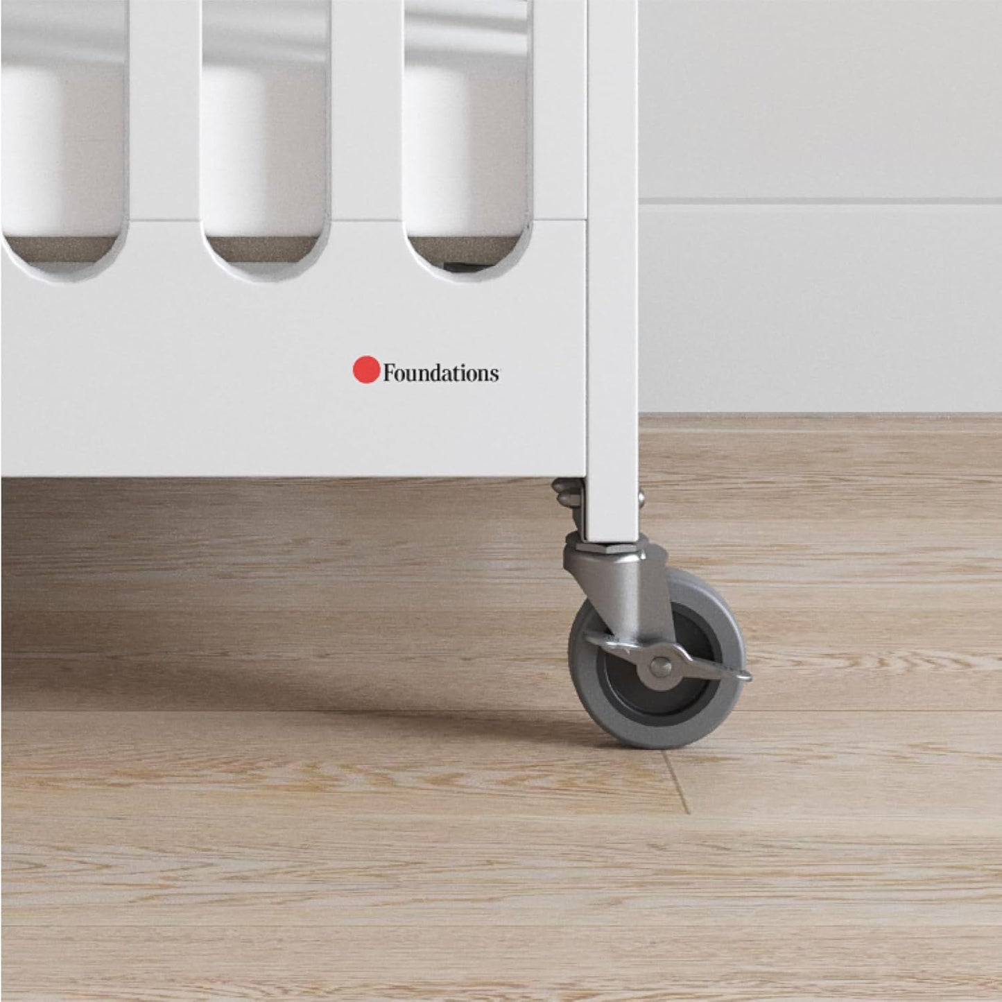 Foundations Boutique Folding Mini Baby Crib - Compact, Portable, Wooden Hotel Crib, Foldable Compact Cribs for Baby & Toddlers - Includes 3" Foam Mattress - White