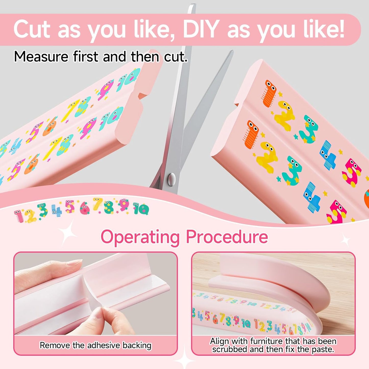 Edge Protector for Baby 6.5ft Soft Protective Foam Cushion Furniture Edge and Corner Guards Baby Child Proofing Cartoon Digital Pattern Odorless Safe for Table,Fireplace,Countertop