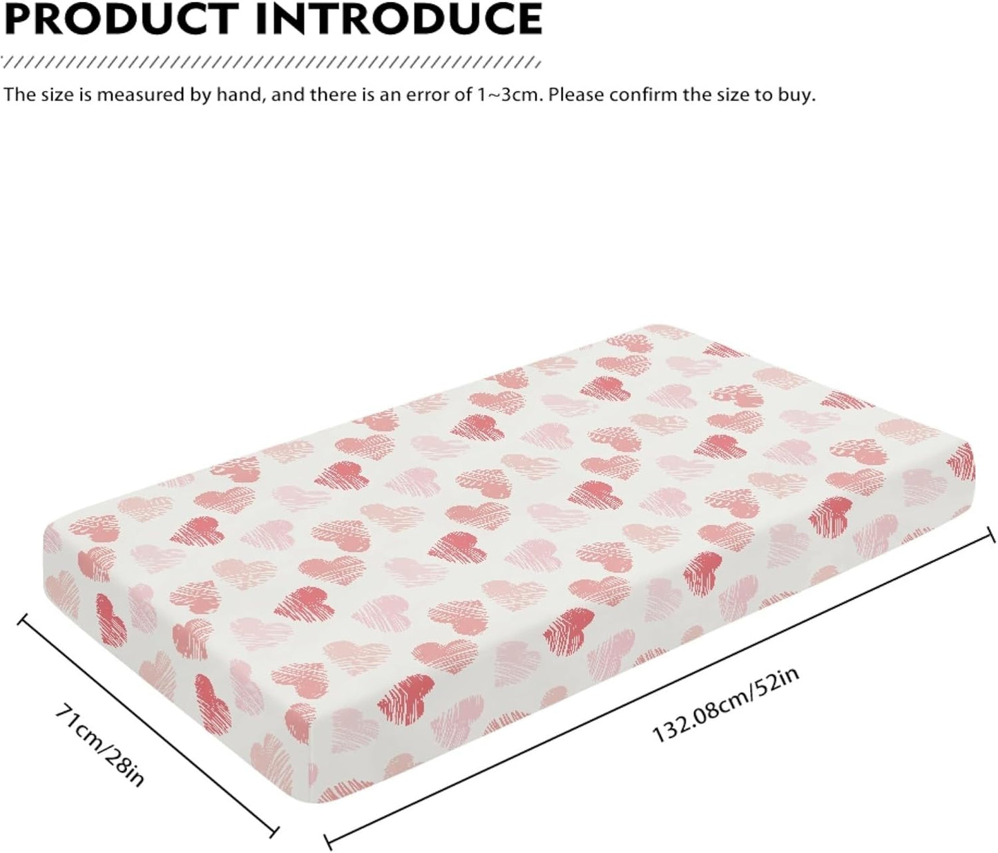 Pink Hearts Fitted Crib Sheet Line Heart Baby Crib Sheet Fit Standard Crib and Toddler Mattress,Crib Mattress Sheets for Boys Girls 28"x52"